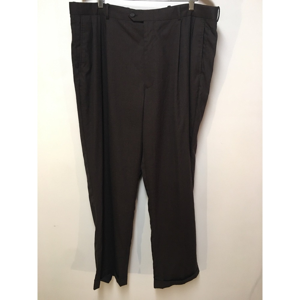 Club Room Dress Pants Mens 42x32 Dark Brown 100% Wool Pleated Cuffed Trousers